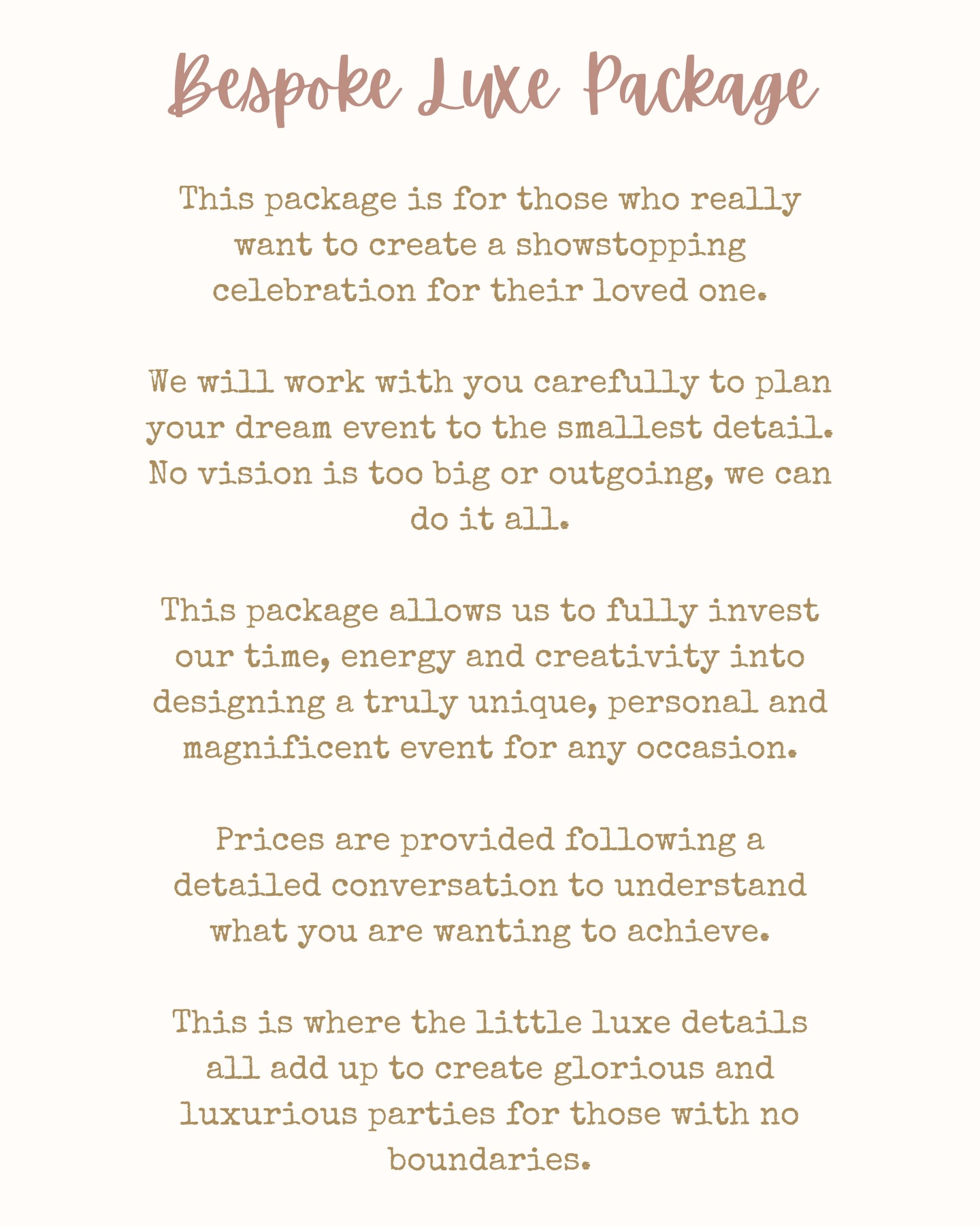 Bespoke Luxe Package information card