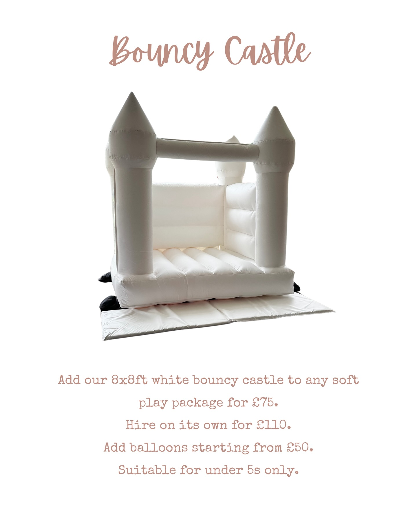 White toddler bouncy castle hire card