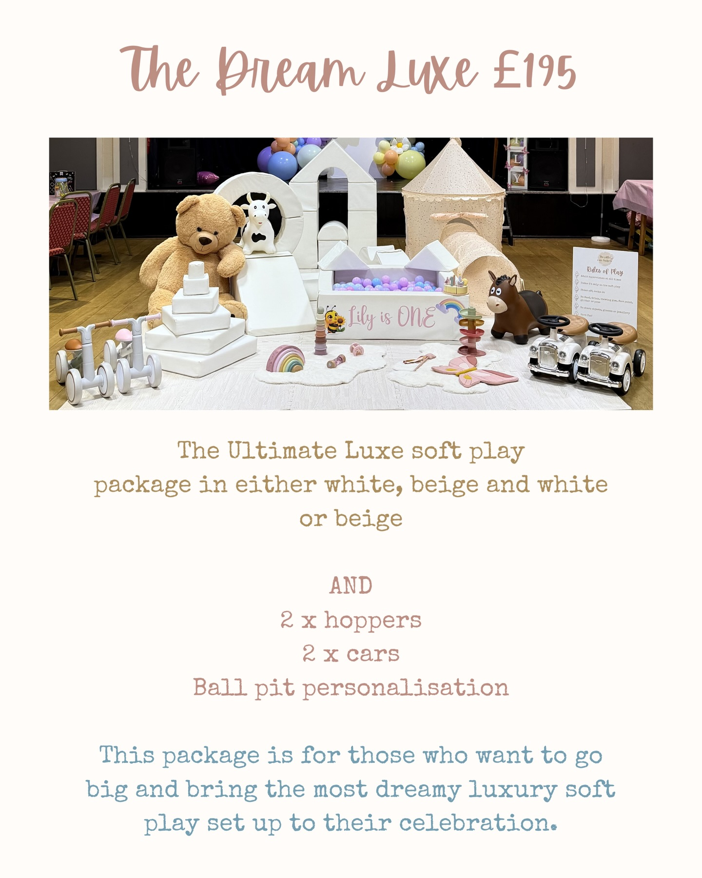 The Dream Luxe soft play package pricing card