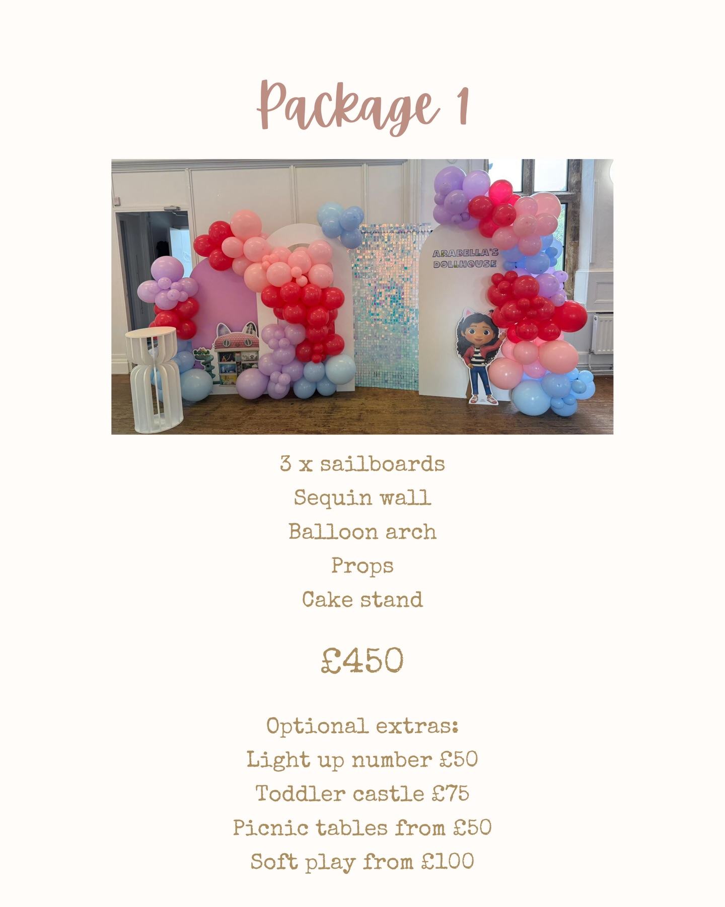 Event styling Package 1 pricing card