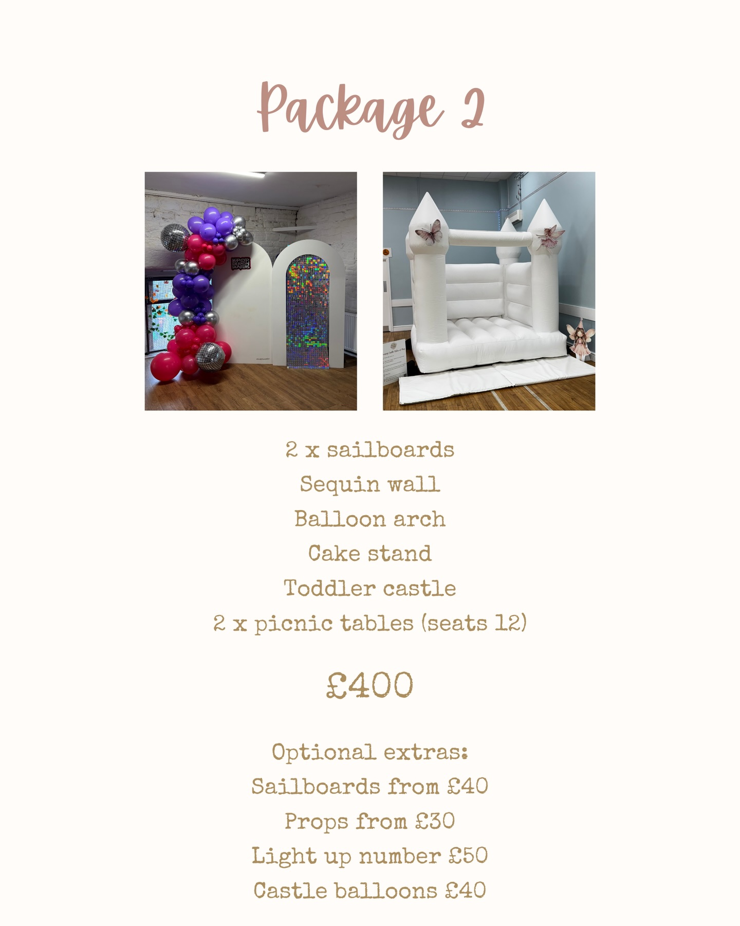 Event styling Package 2 pricing card