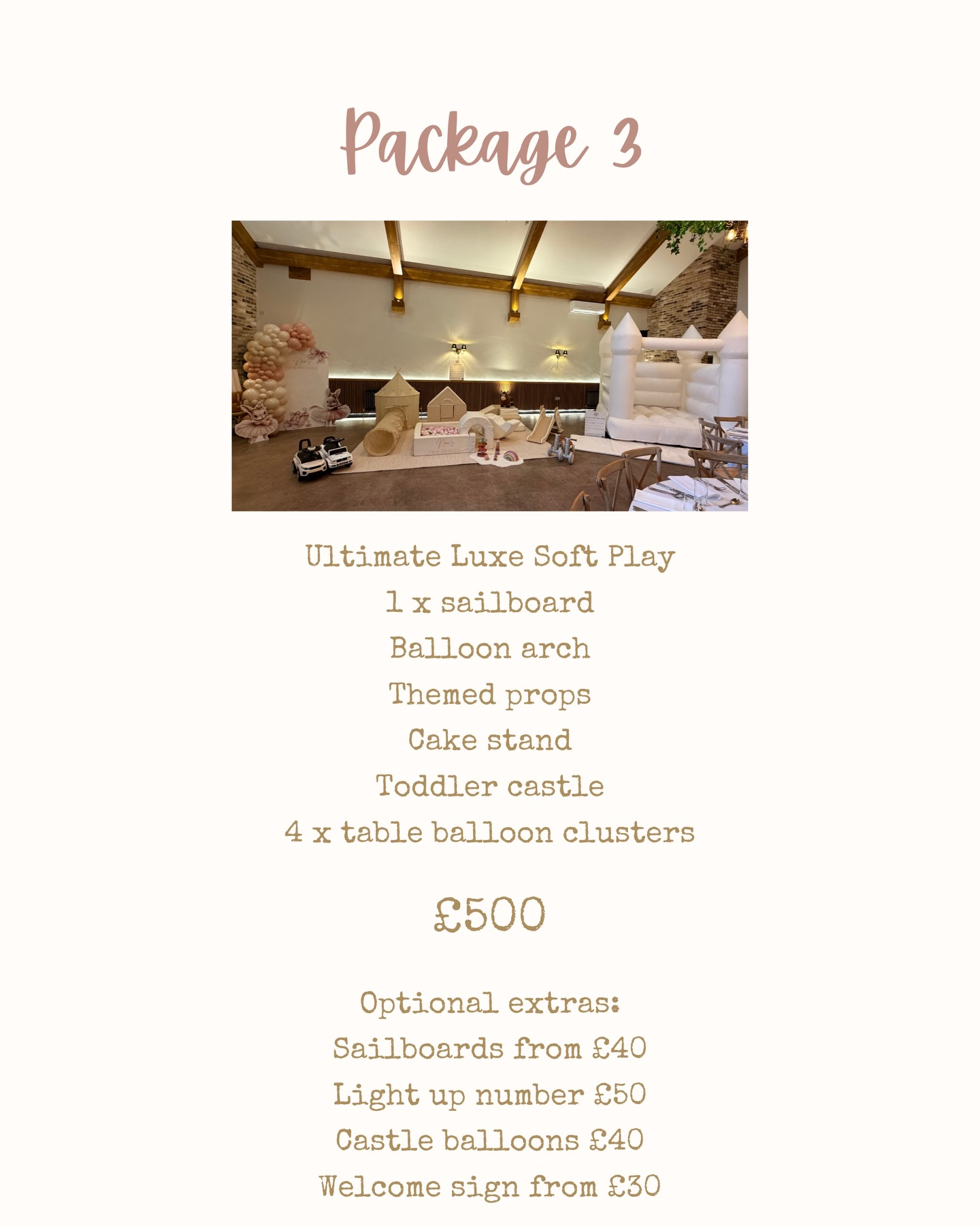 Event styling Package 3 pricing card